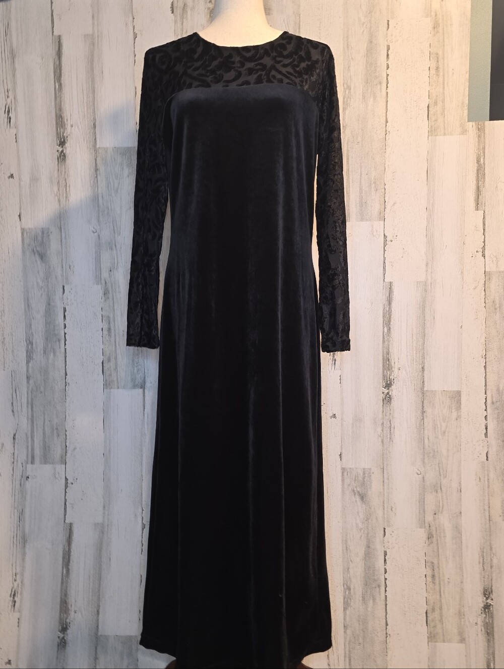 Vintage Diane von Furstenberg DVF Black Velvet Burnout Maxi Dress M Whimsy Goth - Picture 3 of 11